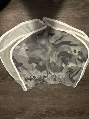 Nike Women's Gray Camo Athletic Shorts with White Trim